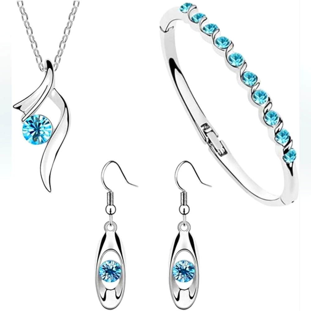 Elegant Silver and Blue Jewelry Set